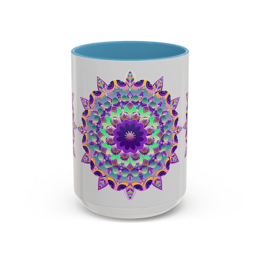 Vibrant Mandala Art Mug in Light Grey with intricate floral and geometric patterns, perfect for enjoying your favorite beverage in style