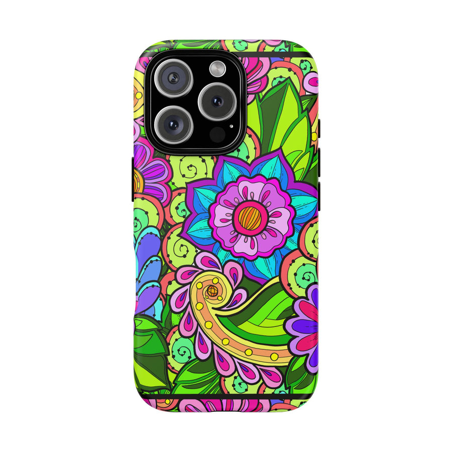 Floral Fantasy iPhone and Google Pixel Case in Bright Green Palette