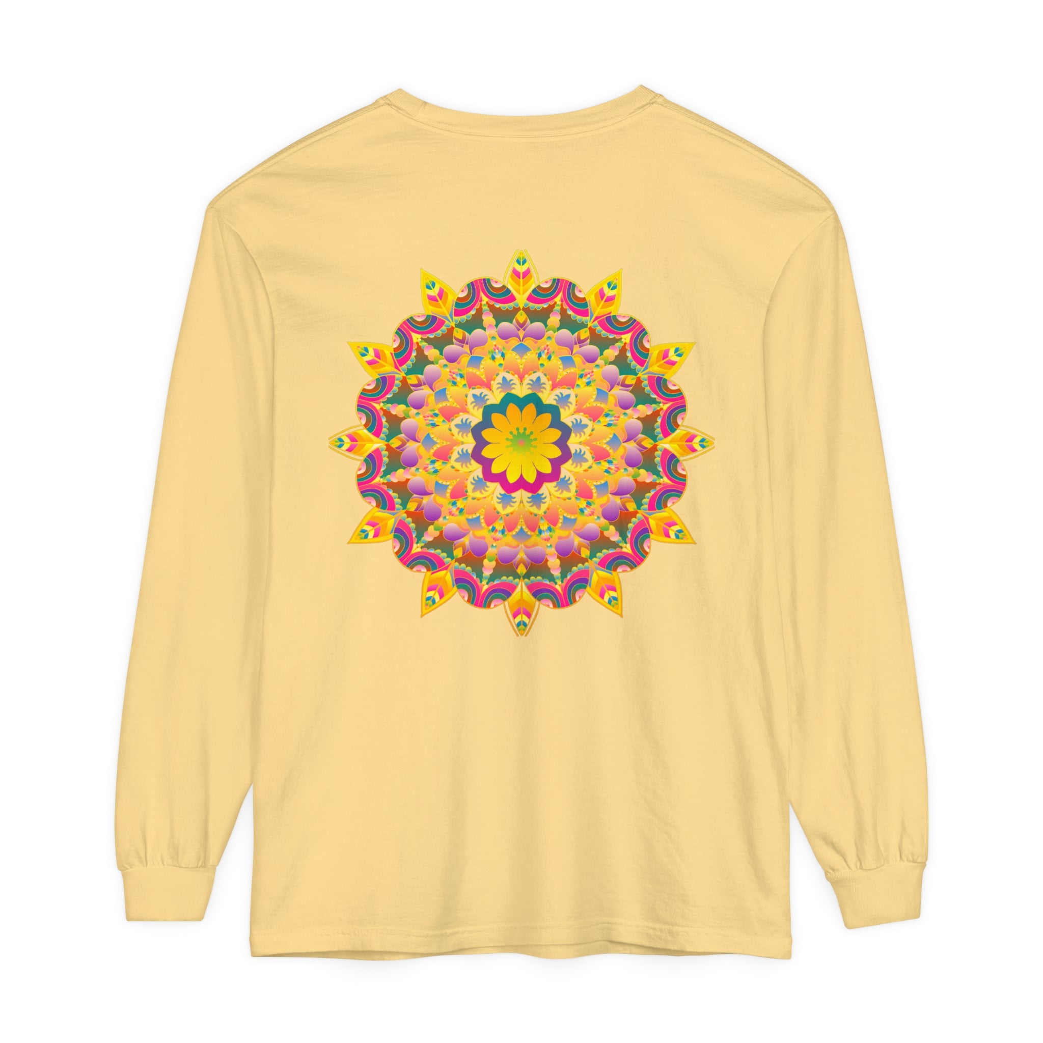 Colorful and intricate mandala design long sleeve t-shirt with psychedelic vibe