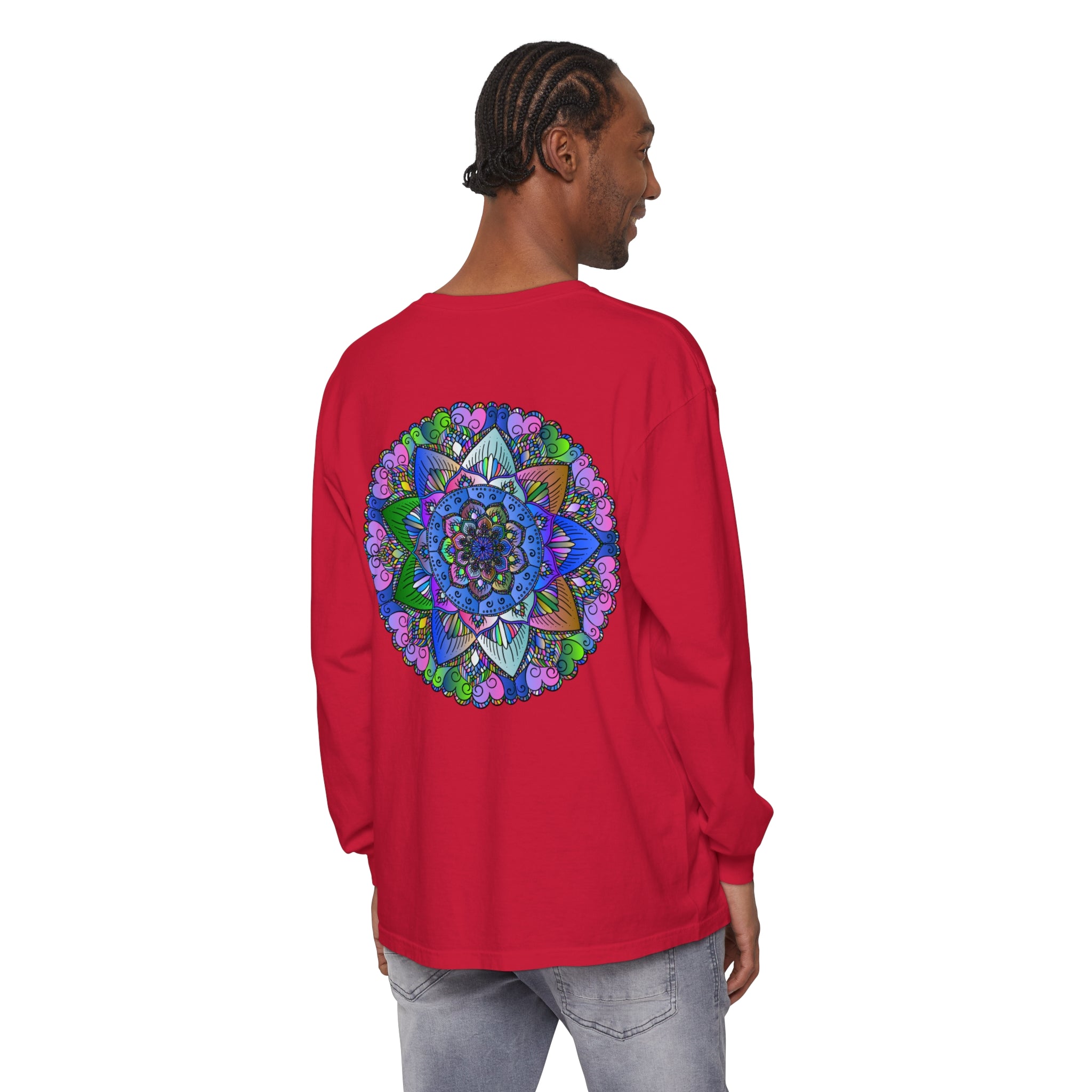 Vibrant and Eye-Catching Mandala Print on Unisex Long Sleeve Shirt