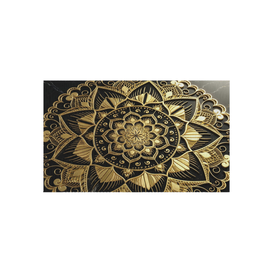 Gold Mandala Outdoor-Teppich — Boho Terrassenmatte für Veranda, Deck & Garten