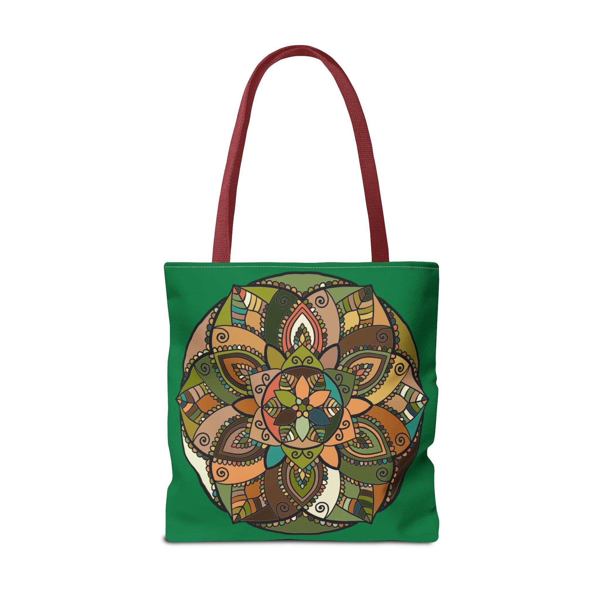Boho Mandala Tote Bag — Green Floral Pattern AOP Shopper