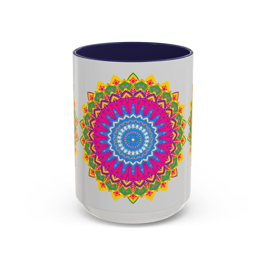 Eye-catching coffee cup with intricate mandala art in a rainbow of colors