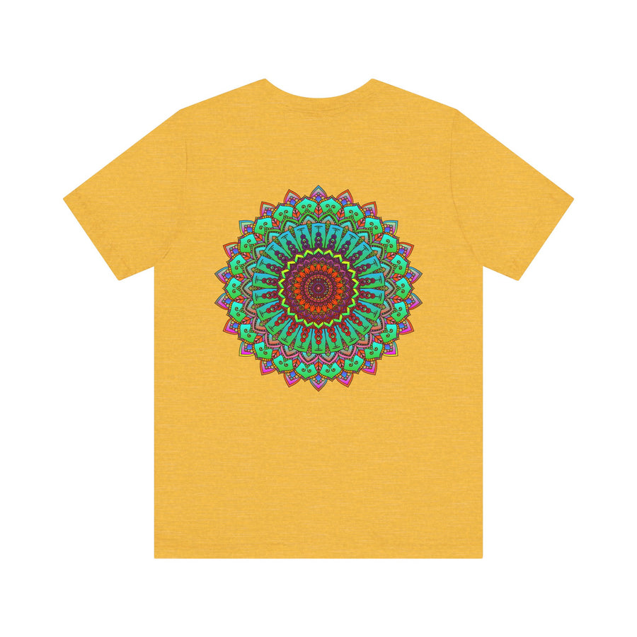 A vibrant mandala tee featuring intricate designs symbolizing spiritual peace and harmony