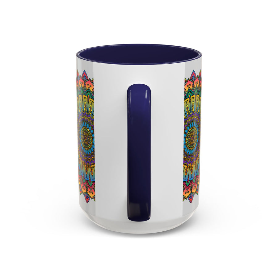 Colorful mandala art mug featuring spiritual designs and vibrant colors for a unique and enchanting drinking experience