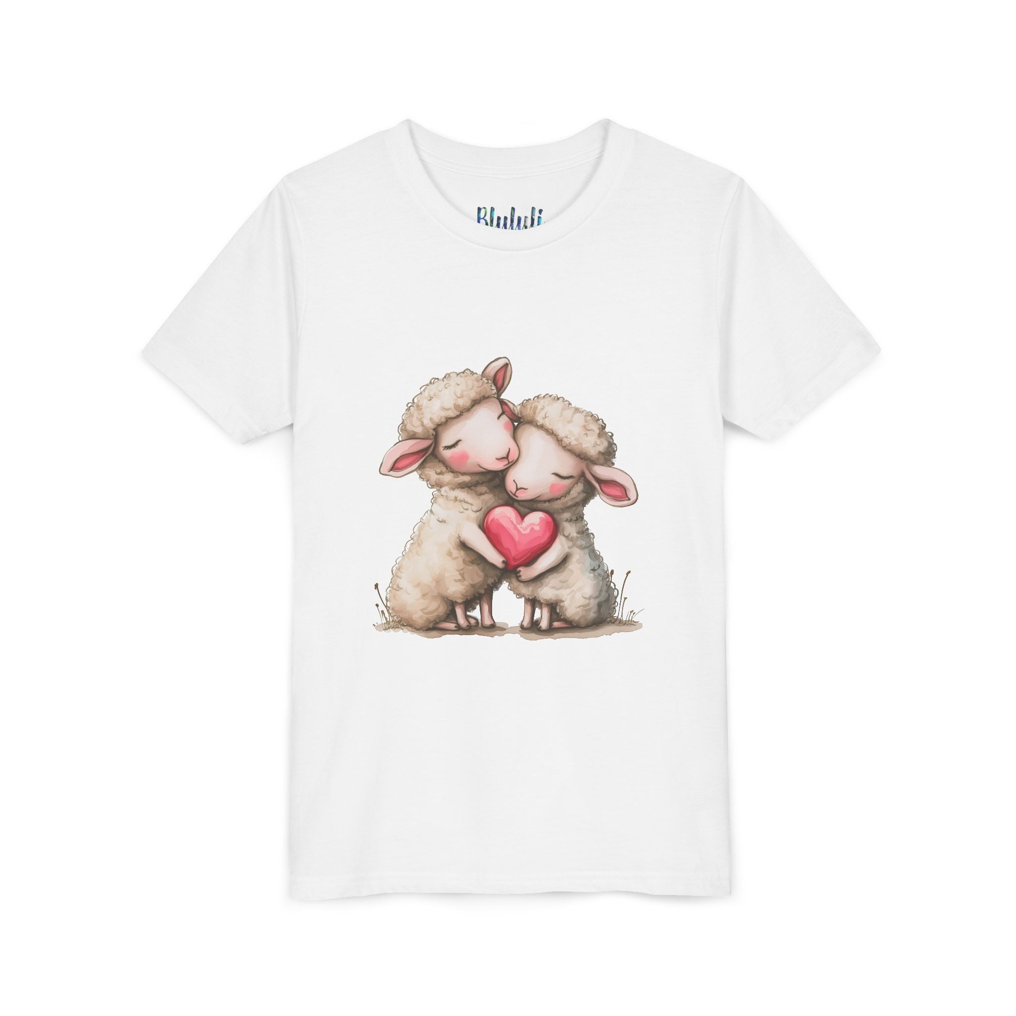 Youth Tee - Cartoon Sheeps Hugging Heart, Cute and Lovely Design
