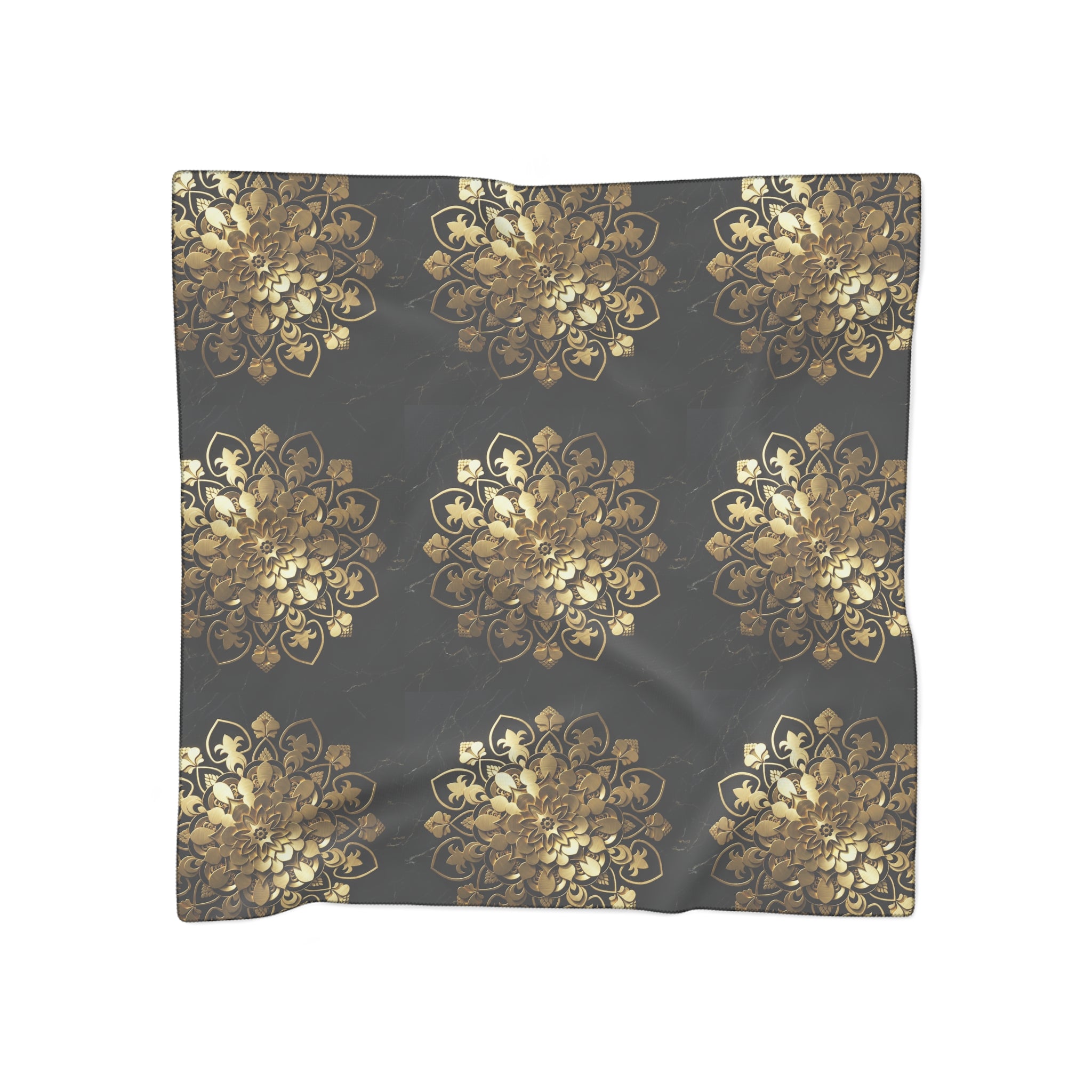Gold Mandala Black Marble Luxury Scarf