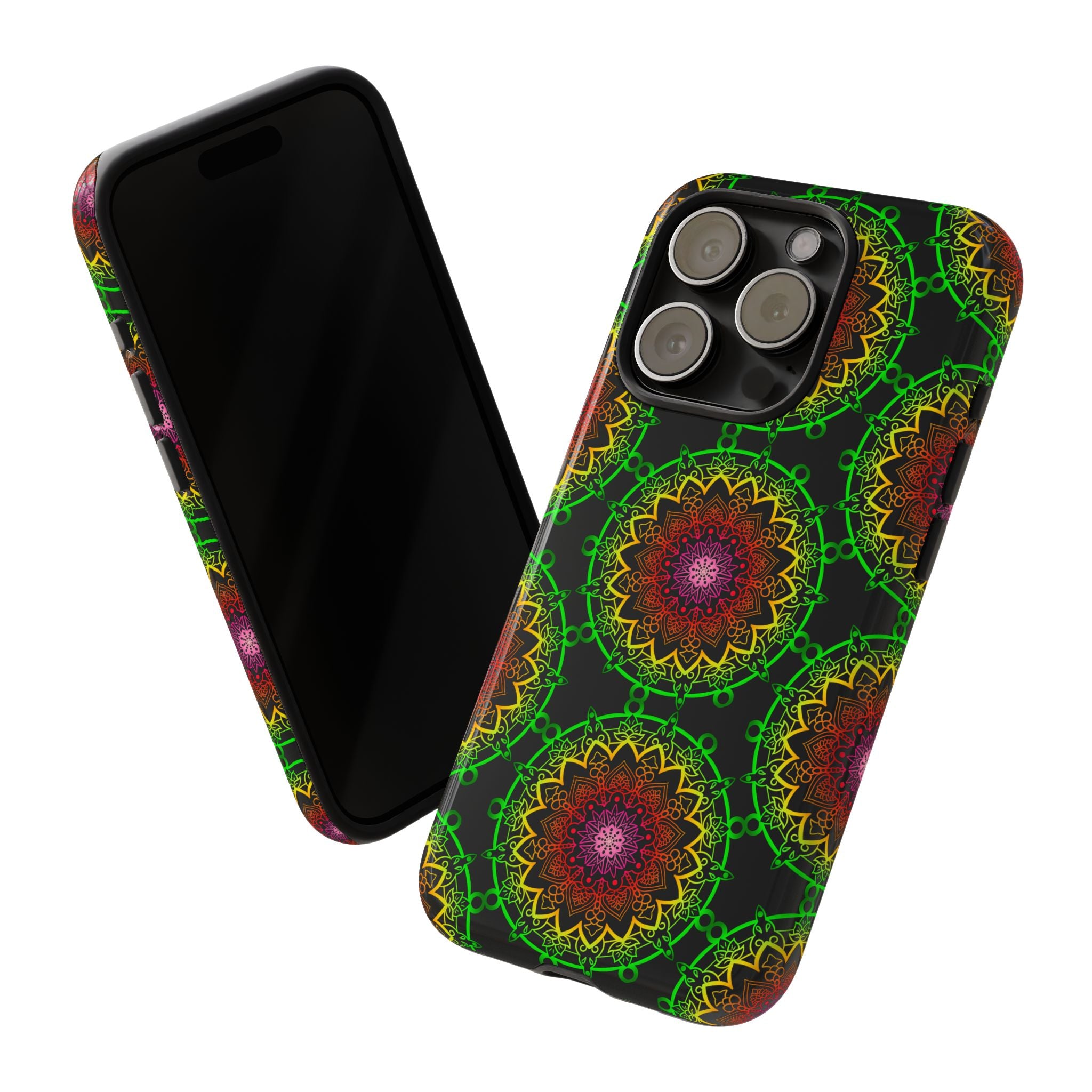 Custodia per telefono con mandala artistica, motivi audaci e stile moderno