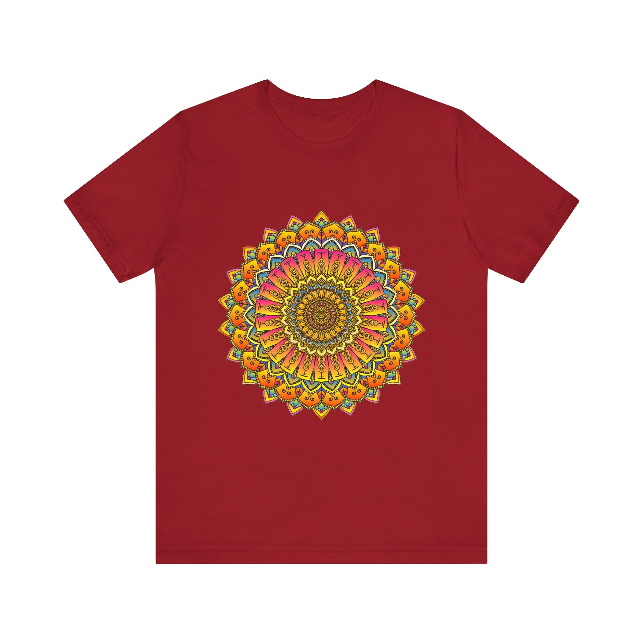 A vibrant and colorful mandala tee featuring spiritual art and intricate designs
