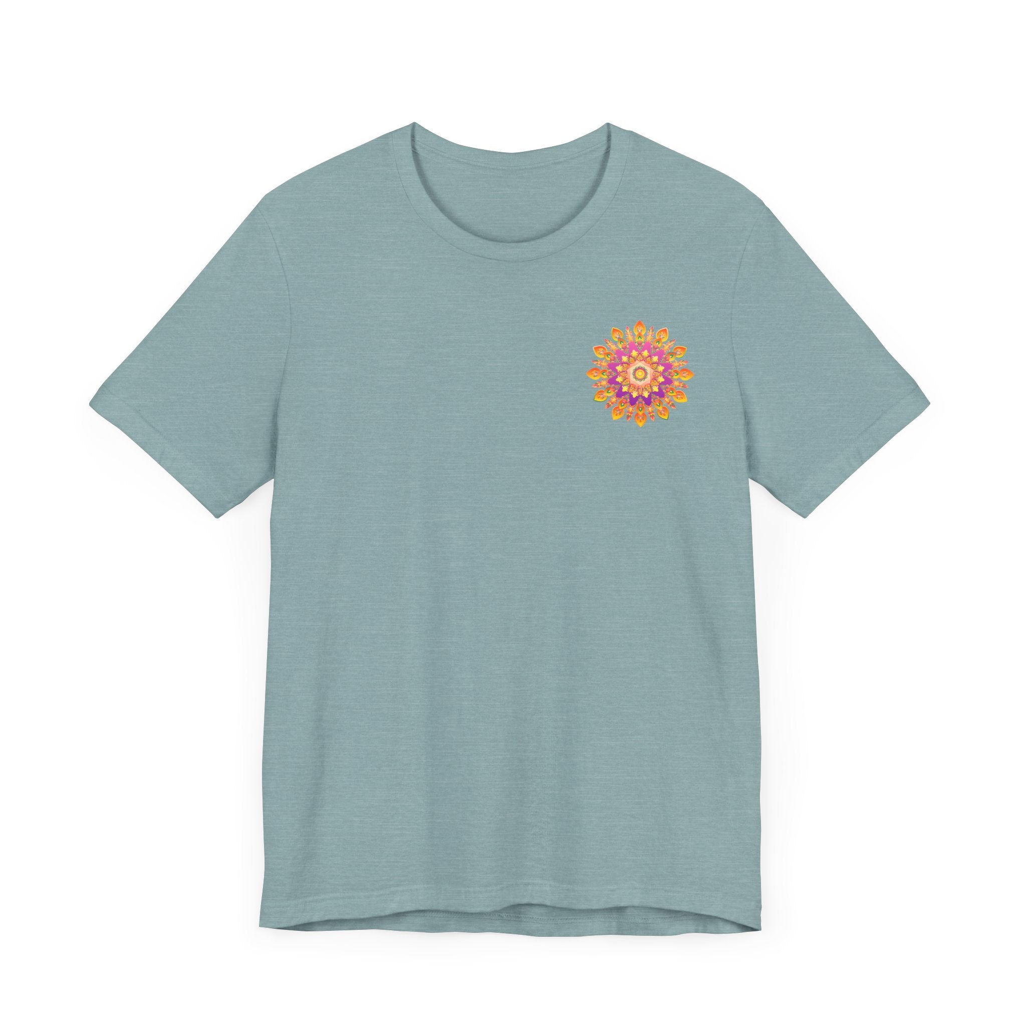 Beautiful and colorful mandala pattern on a peaceful and harmonious t-shirt