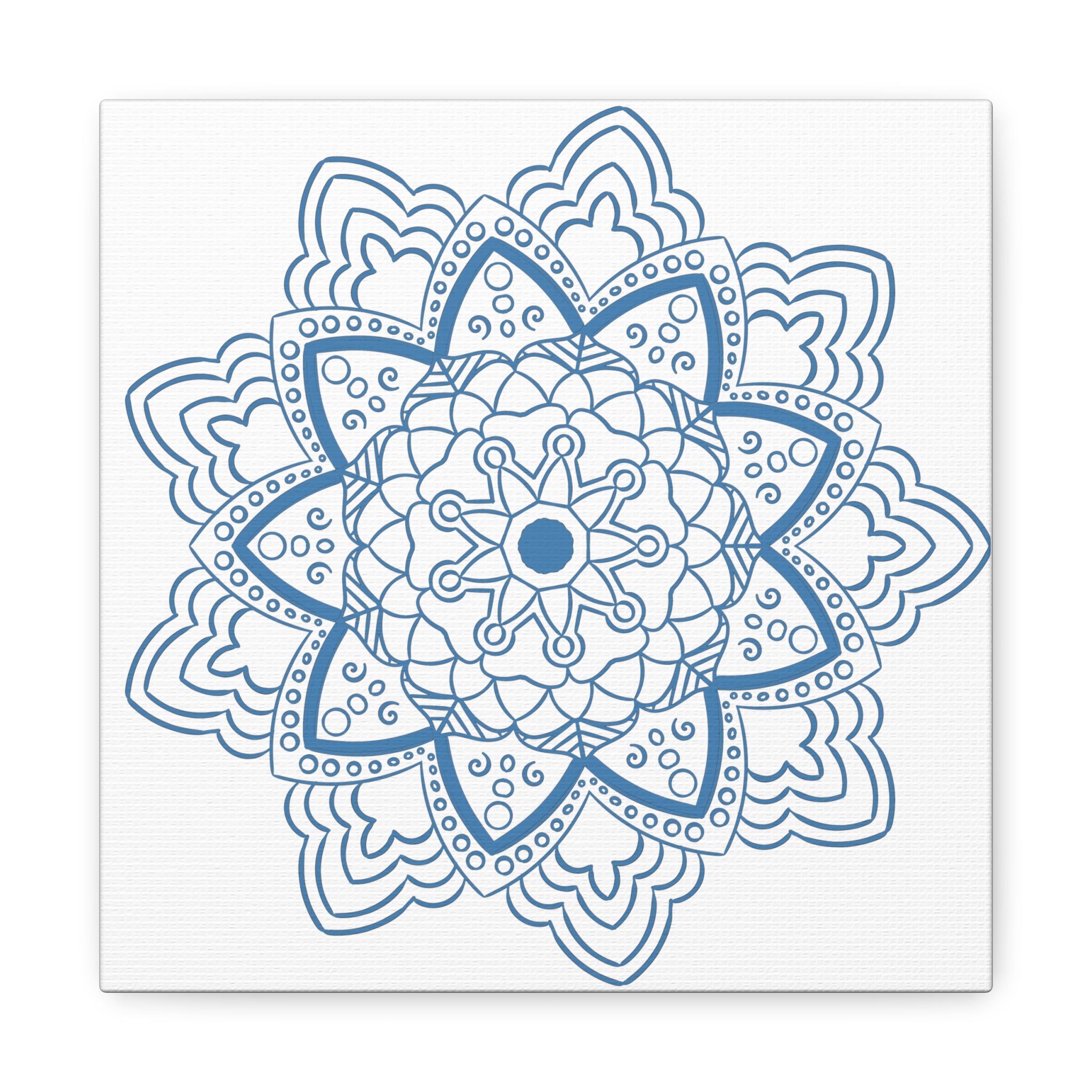 Handmade Mandala Art in Steel Blue on Matte Canvas, Stretched and 125 Wide