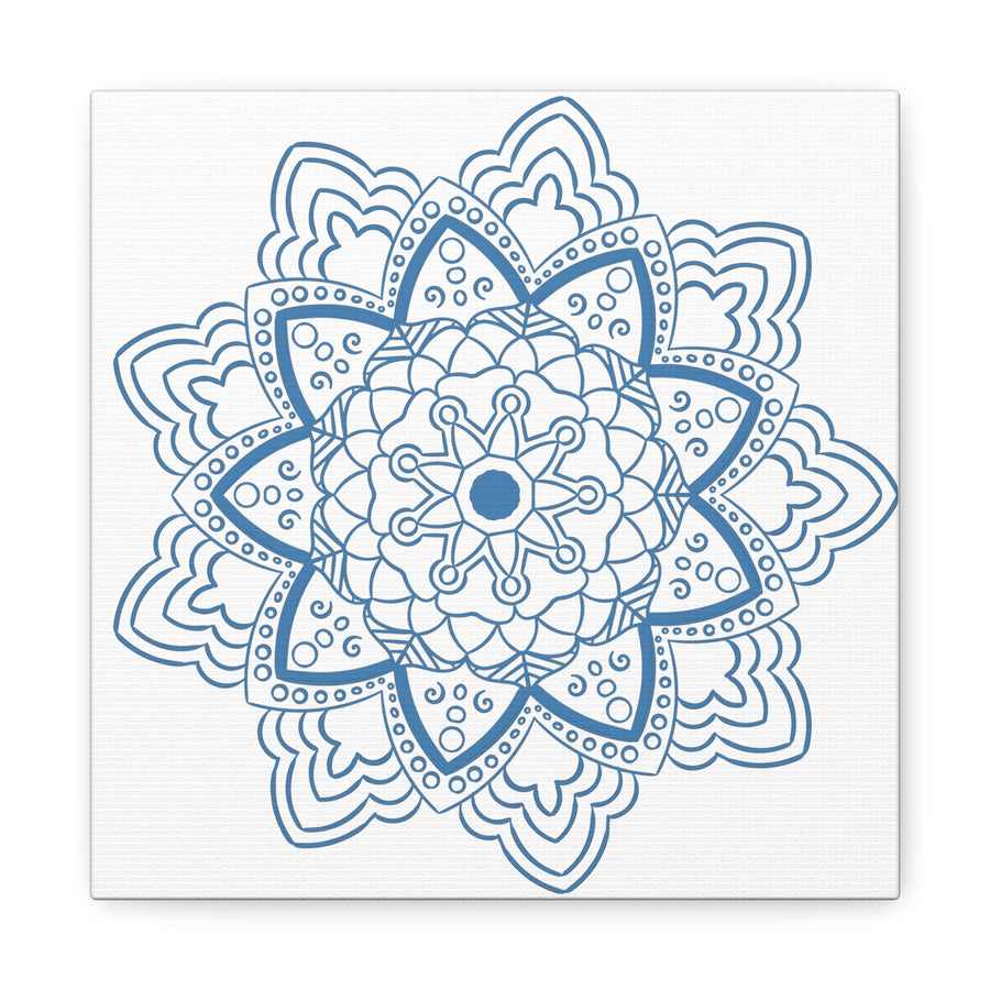 Handmade Mandala Art in Steel Blue on Matte Canvas, Stretched and 125 Wide
