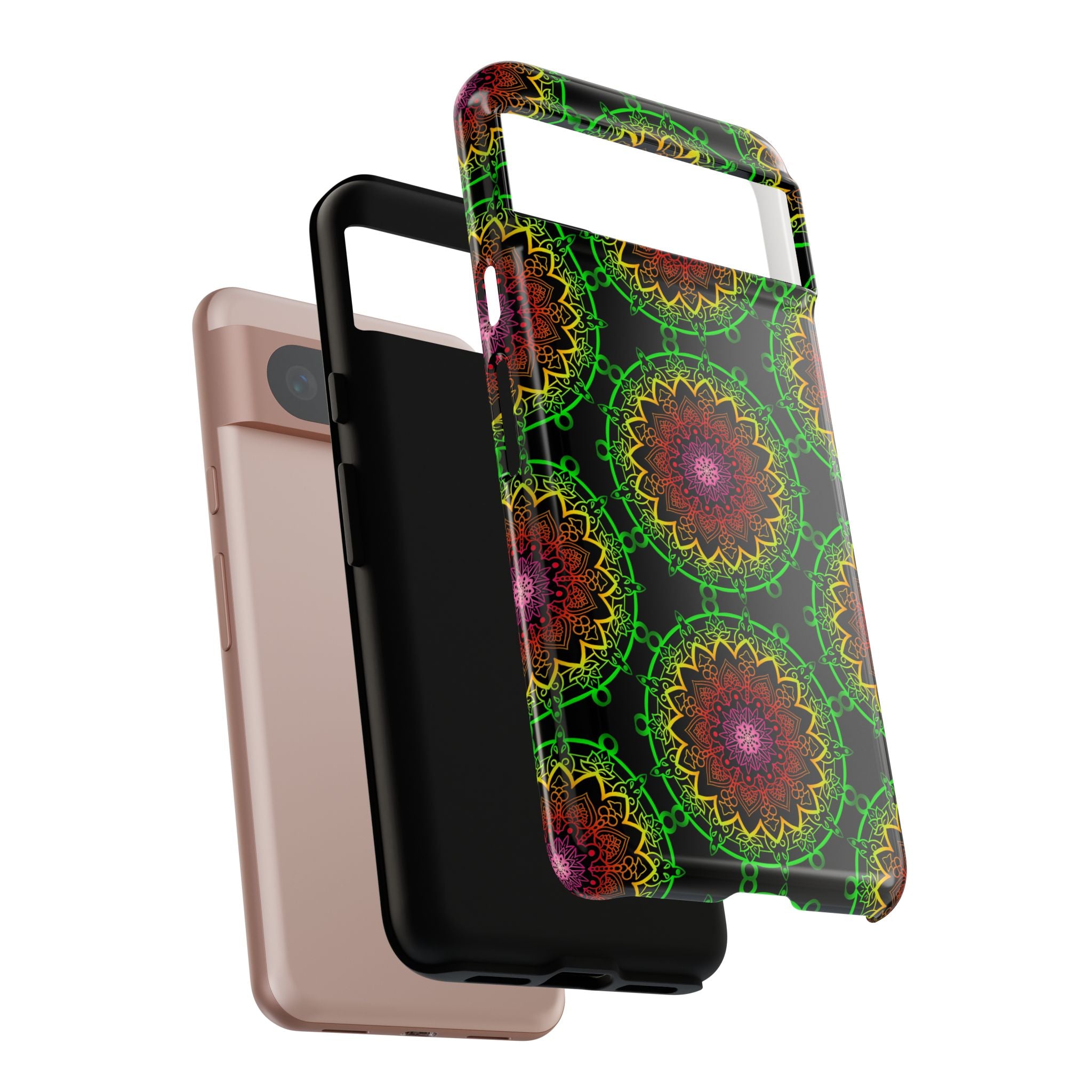 Custodia per telefono con mandala artistica, motivi audaci e stile moderno