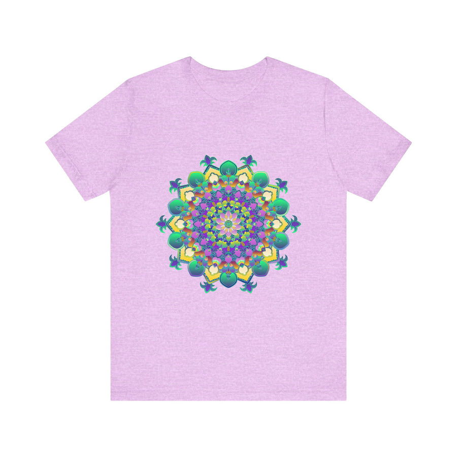 A vibrant and intricate mandala design on a tee promoting peace and tranquility through meditation