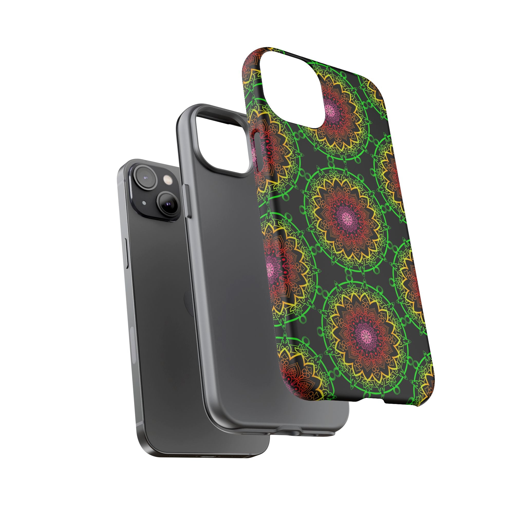 Custodia per telefono con mandala artistica, motivi audaci e stile moderno