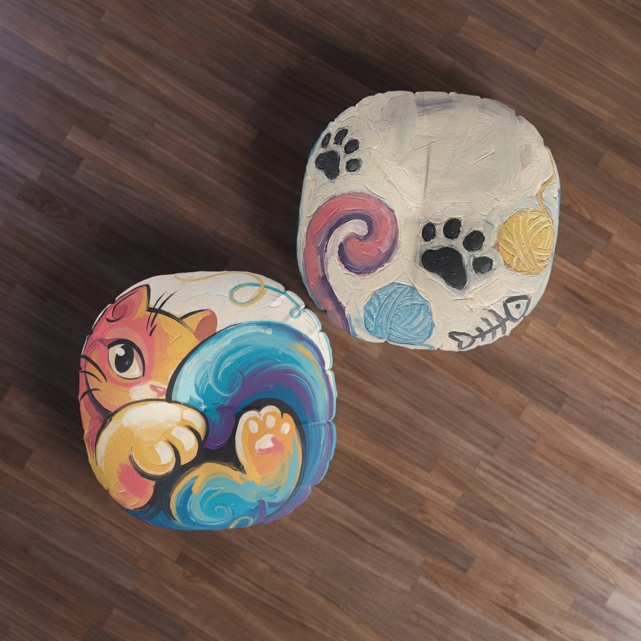 Rundes Bodenkissen mit Katzenmotiv