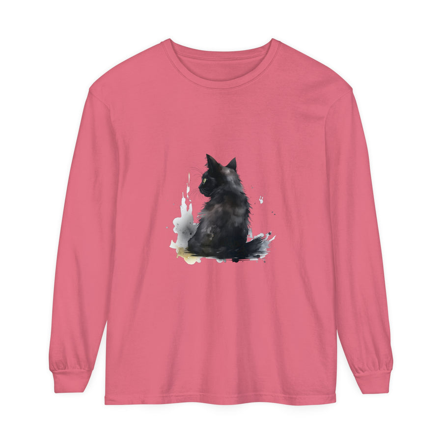 Black Cat Watercolor Dream long sleeve t-shirt featuring vibrant watercolor design
