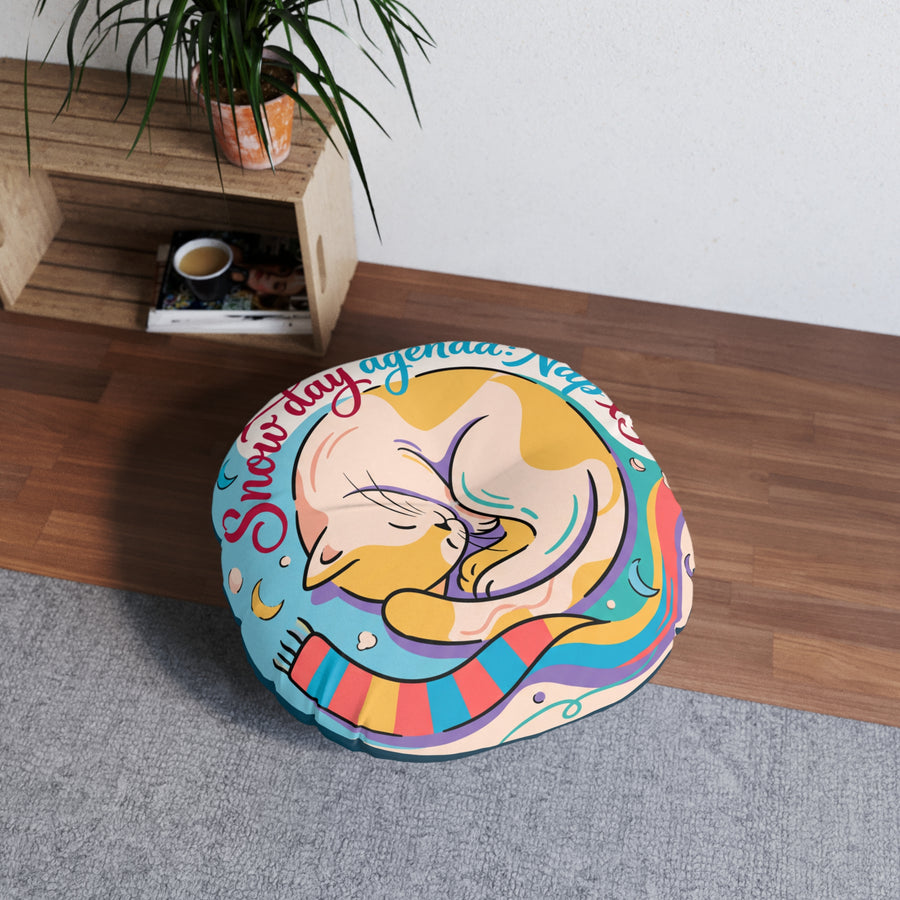 Cozy Snow Cat Floor Pillow