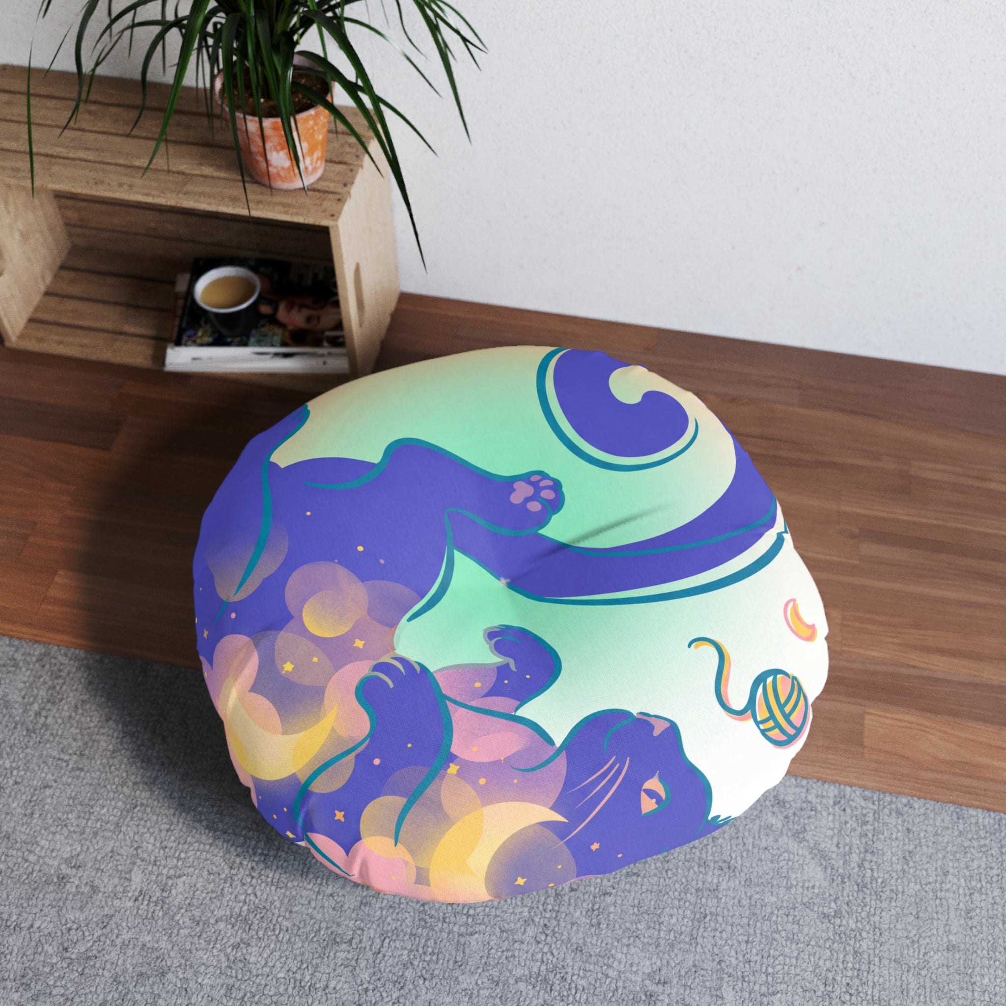 Dreamy Double-Exposure Cat Floor Pillow