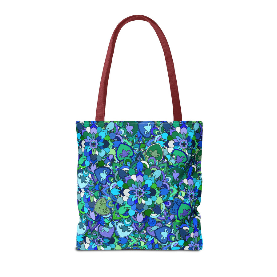 Blue Green Floral Mandala Tote Bag — Vibrant All-Over-Print Shopper