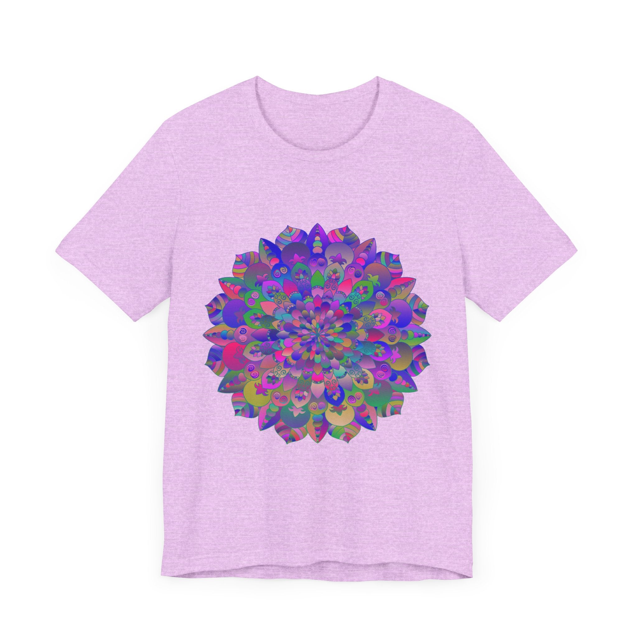 Artistic t-shirt with a beautiful and detailed mandala design in rich, eye-catching colors