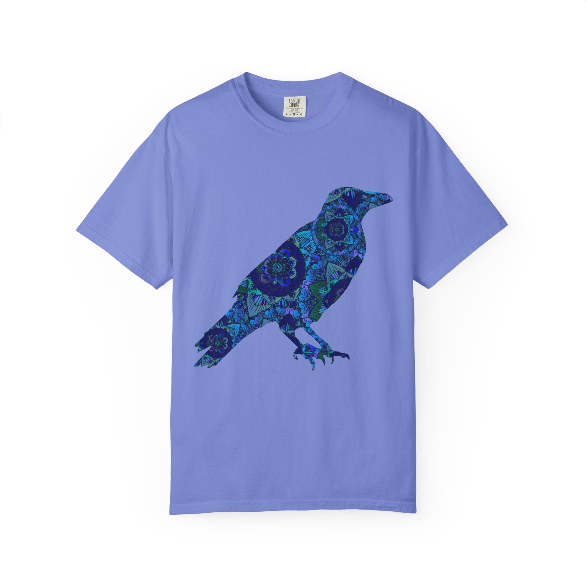 Maglietta con stampa corvo mandala blu — Maglietta grafica con corvo Inner Protection