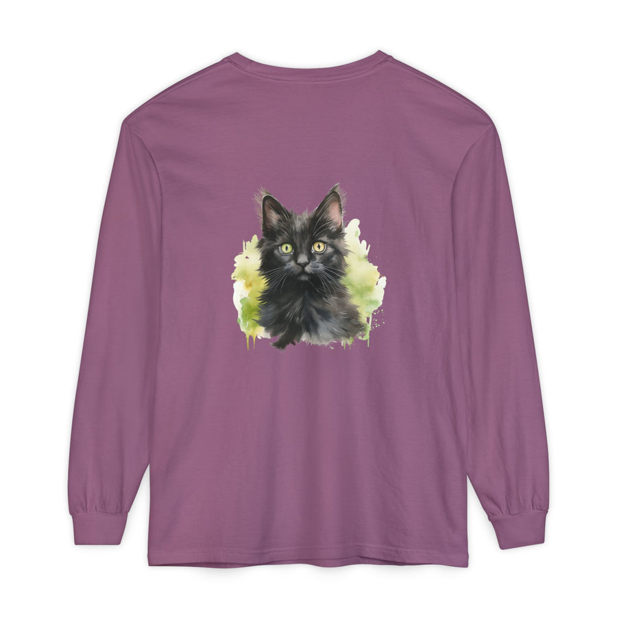 Full Sleeve Tee | Black Kitten Watercolor