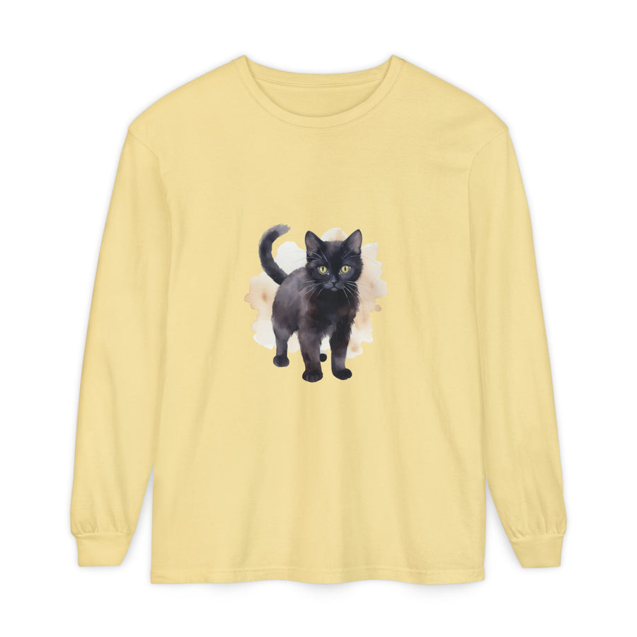 Full Sleeve Tee | Black Cat Watercolor - Unisex