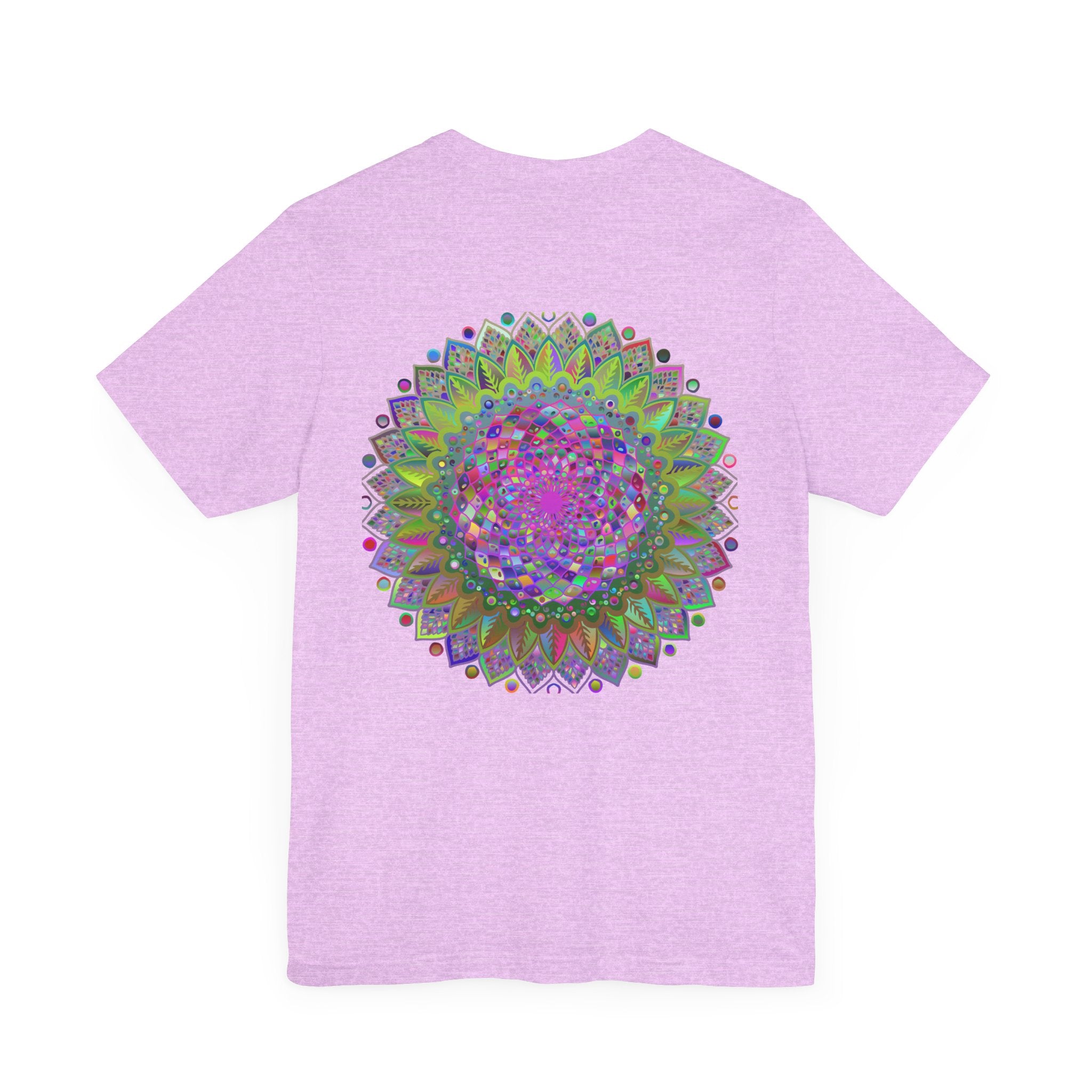A beautiful, colorful mandala tee with intricate patterns representing spiritual peace and harmony, perfect for embracing your inner zen