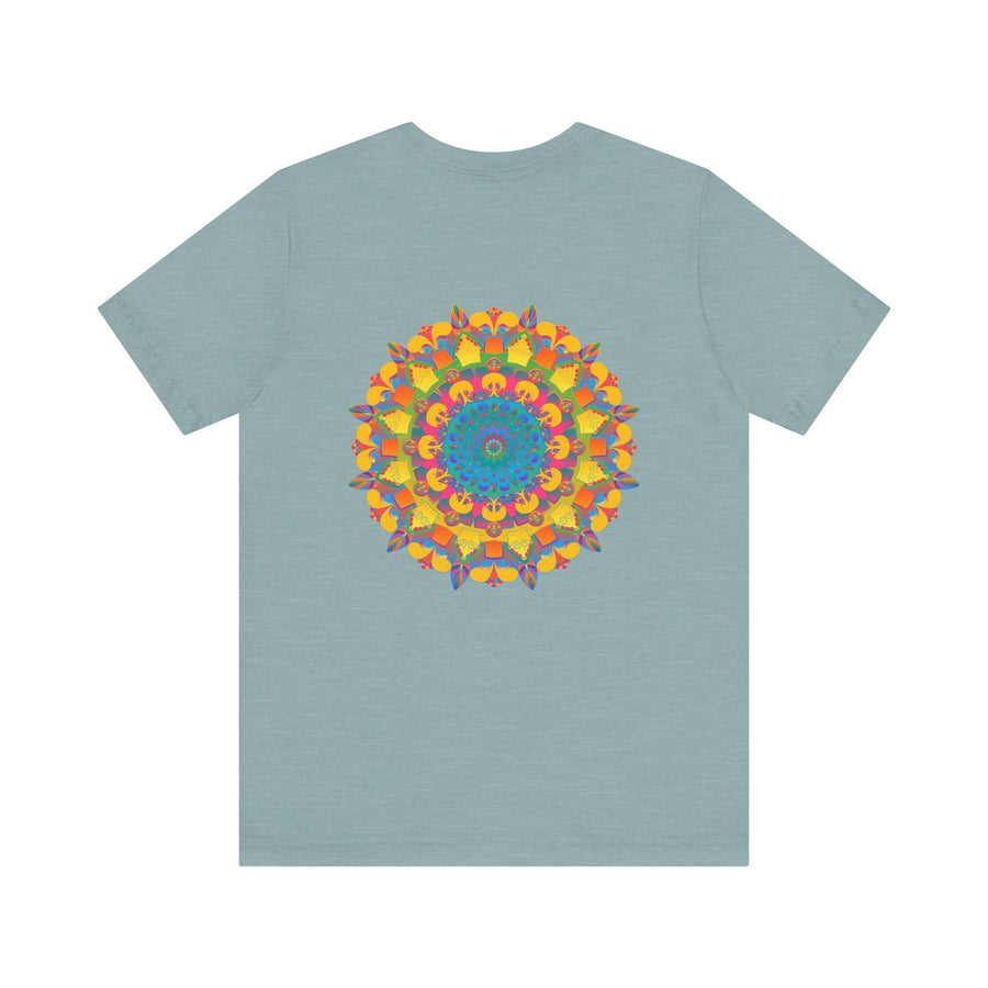 Beautiful vibrant mandala t-shirt with intricate design depicting peace and harmony