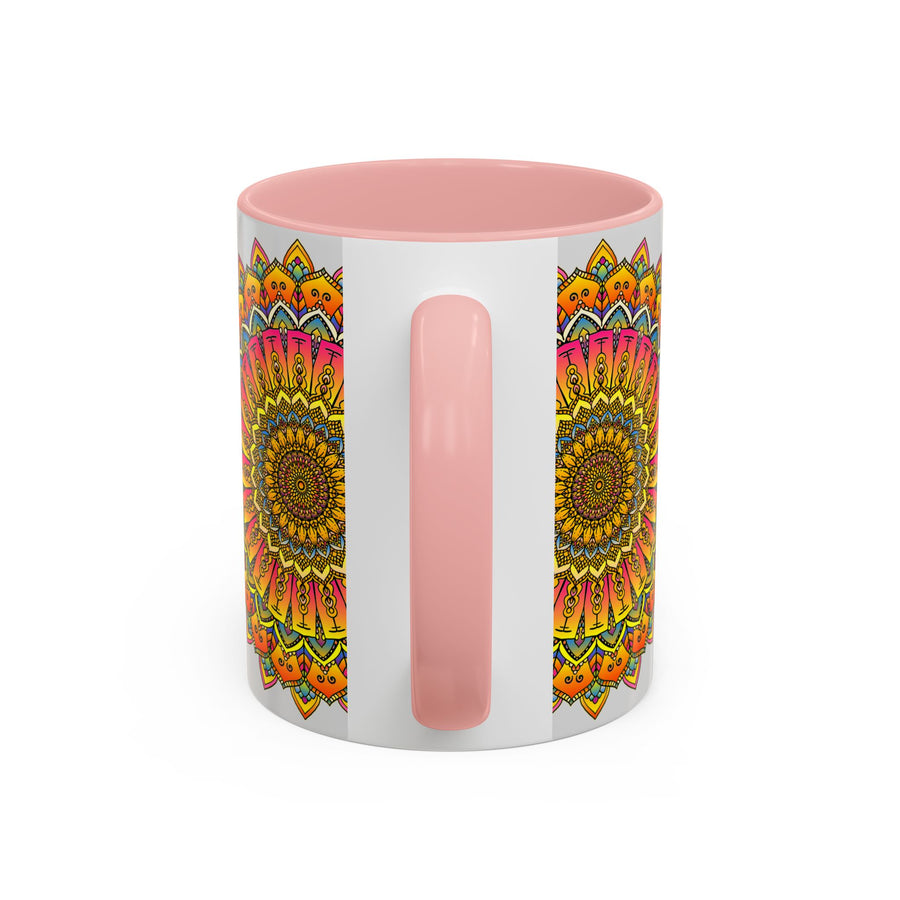 Beautiful mandala art mug featuring a colorful and intricate floral design