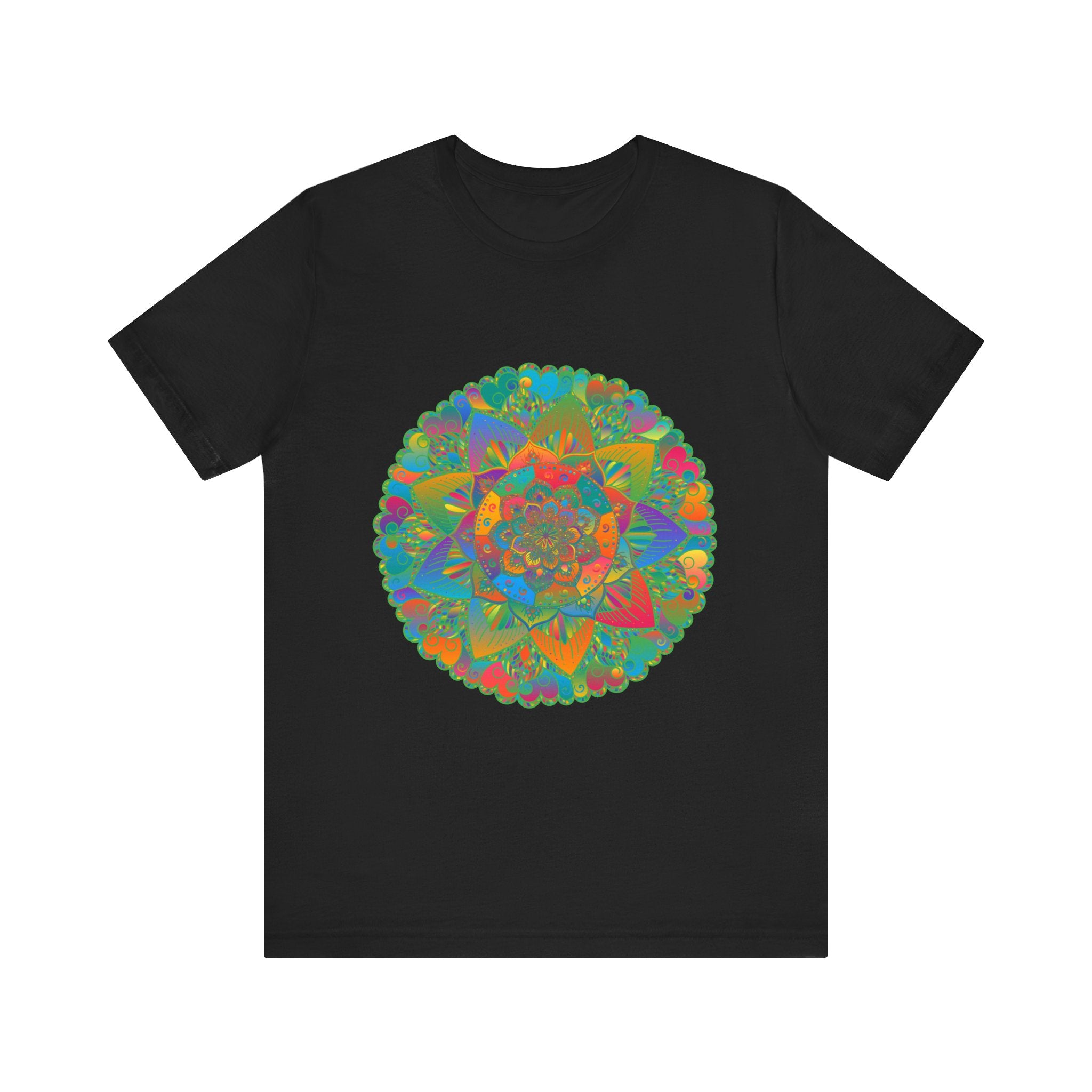 Peaceful and tranquil mandala tee with a soothing color palette and intricate patterns