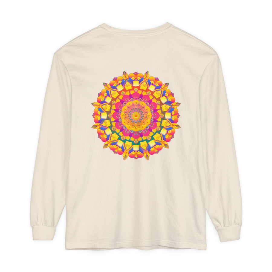 Colorful mandala long sleeve t-shirt featuring vibrant psychedelic art design