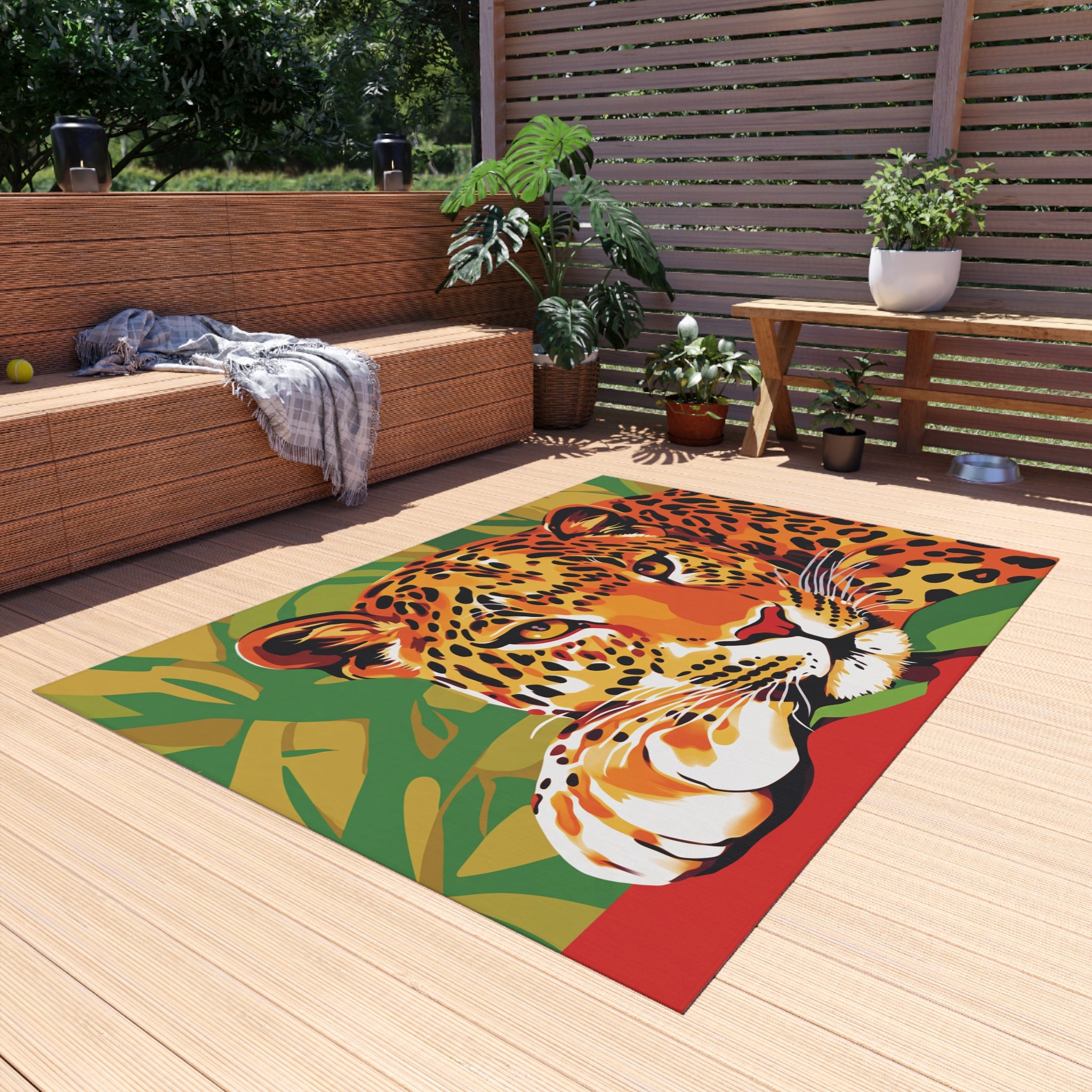 Tappeto da Esterno con Stampa Leopardata – Zerbino Colorato con Gatto Tropicale per Patio e Portico