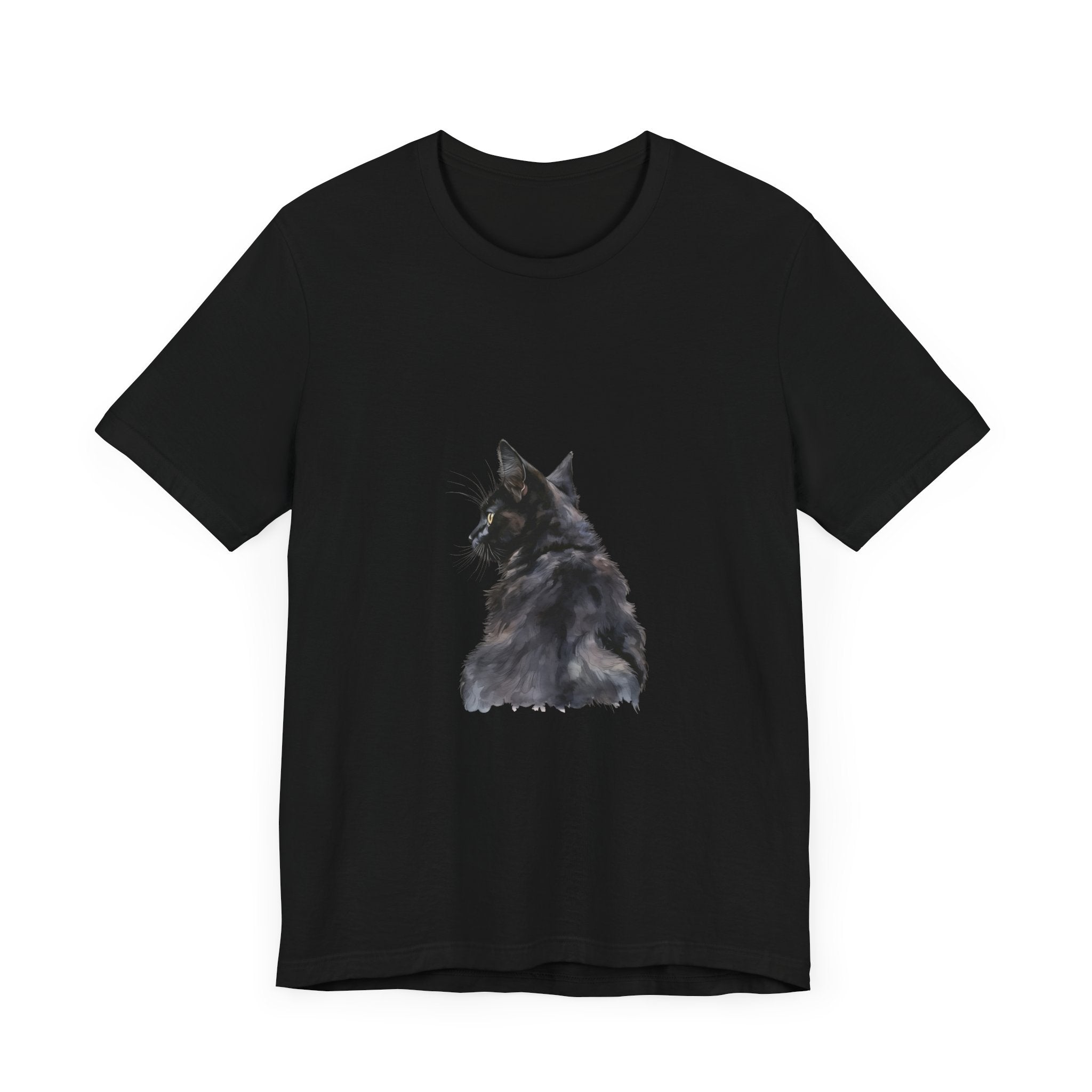 Stunning and mysterious black cat watercolor tee, perfect for animal lovers