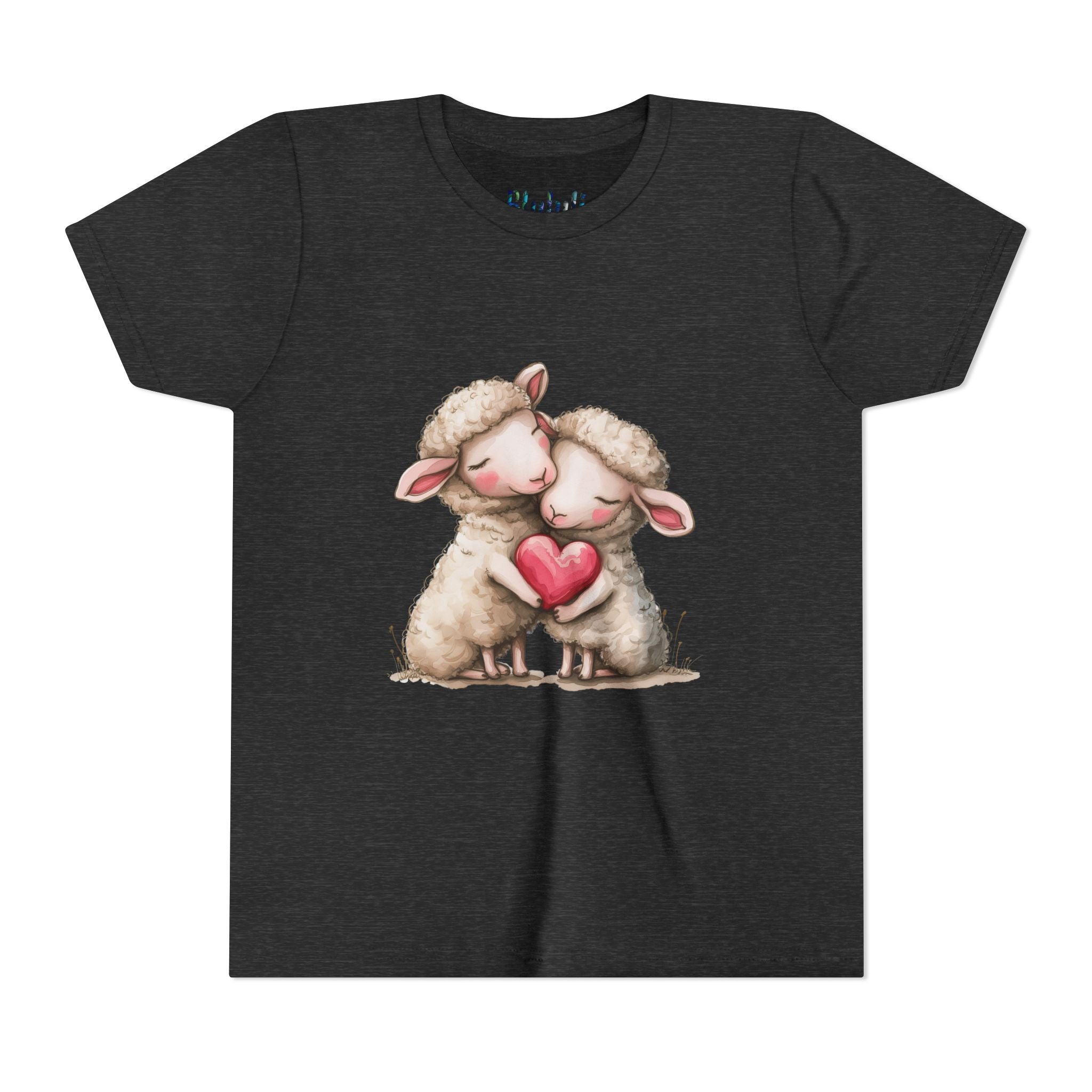 Youth Tee - Cartoon Sheeps Hugging Heart, Cute and Lovely Design