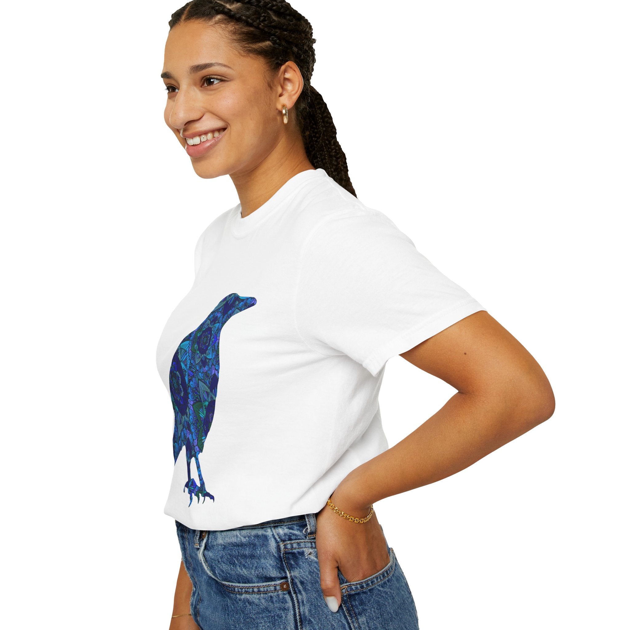 Maglietta con stampa corvo mandala blu — Maglietta grafica con corvo Inner Protection