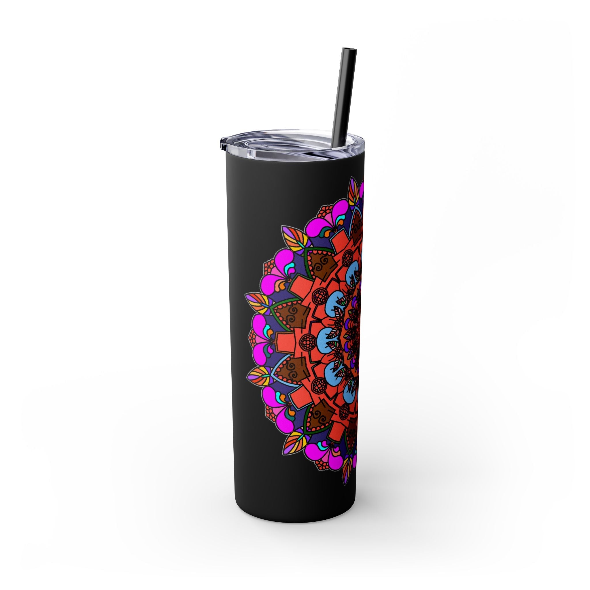 20oz Skinny Tumbler with Hand - drawn Colorful Mandala Design - Keeps Drinks Hot/Cold - BPA - Free - Blululi