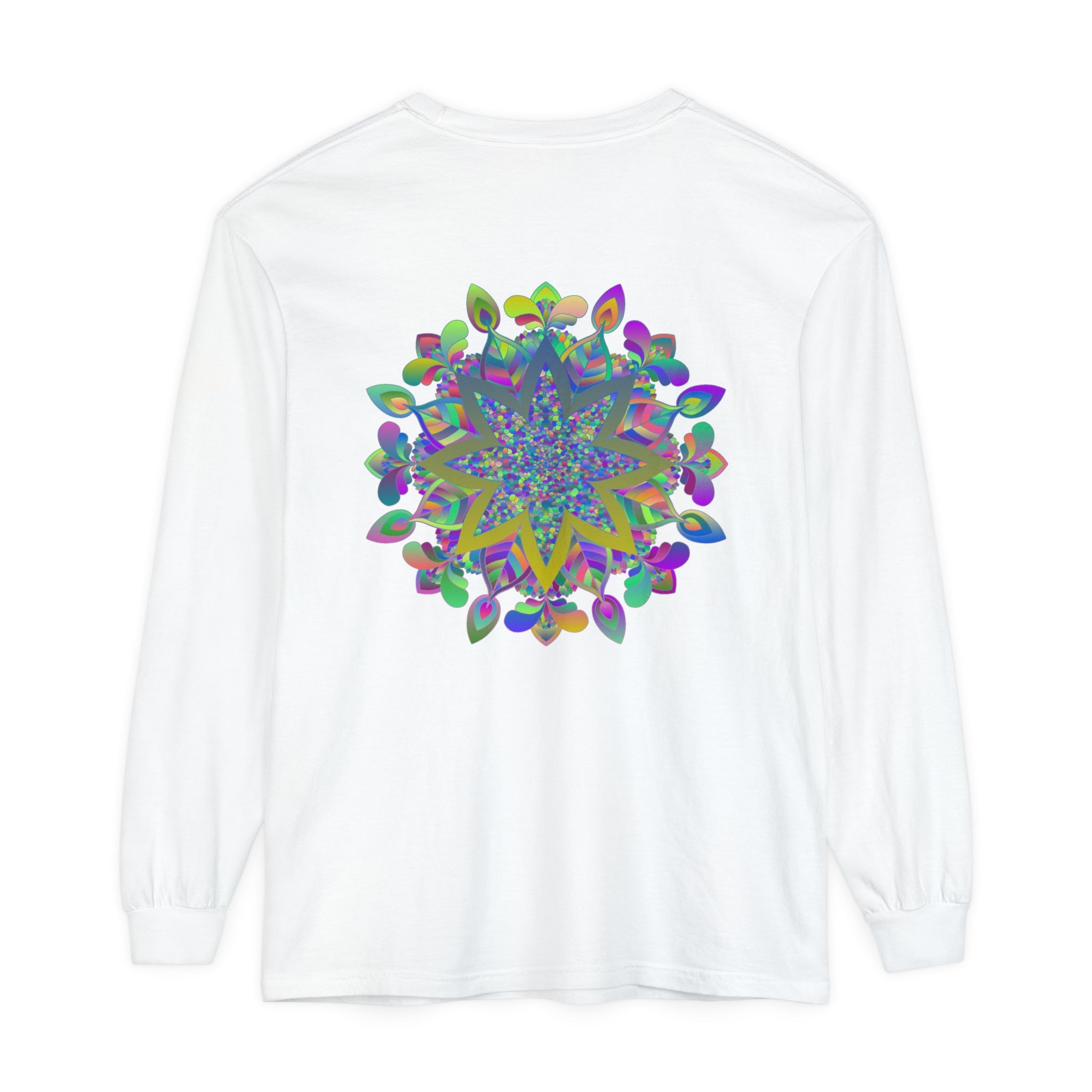 Colorful Mandala Unisex Long Sleeve T-Shirt featuring vibrant, intricate design