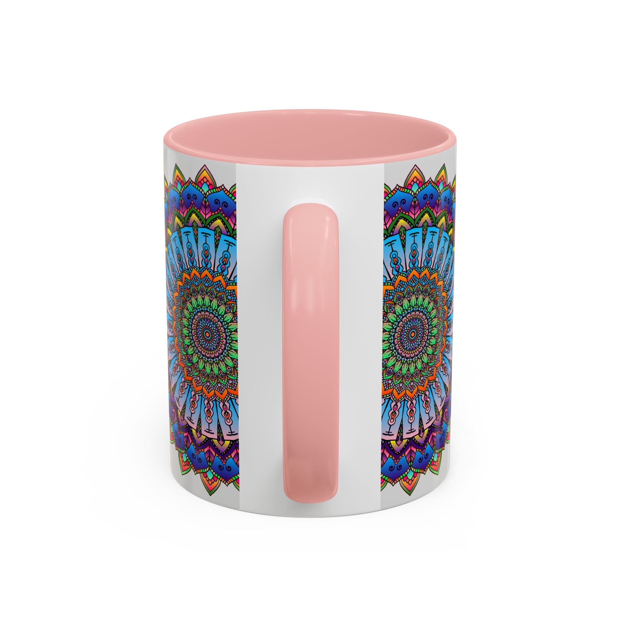 Vibrant and colorful mandala pattern on a grey background mug