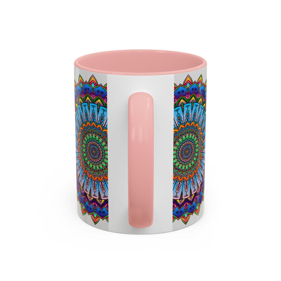 Vibrant and colorful mandala pattern on a grey background mug