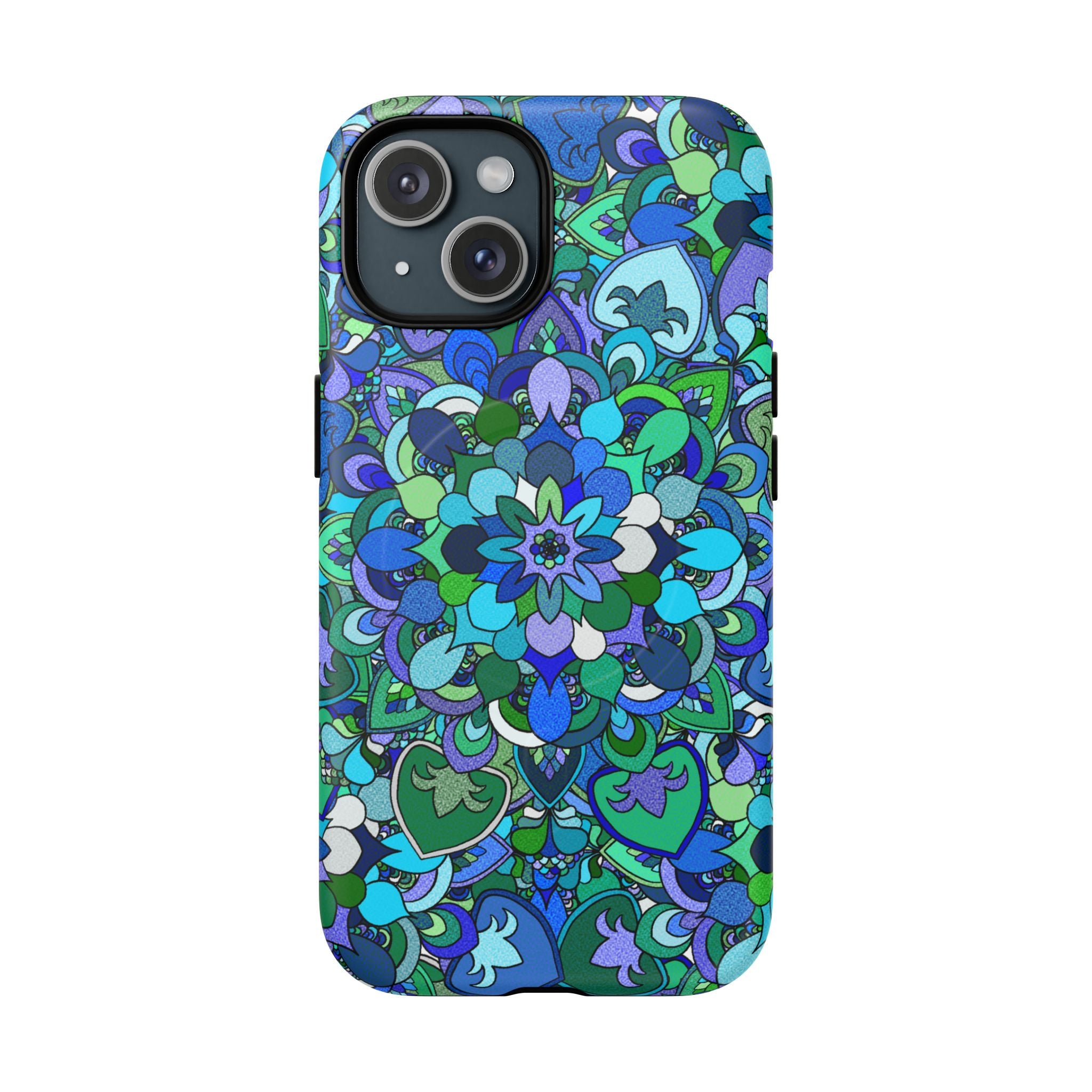 Cover Rigida Magnetica per Telefono con Mandala Floreale — Motivo Blu Verde