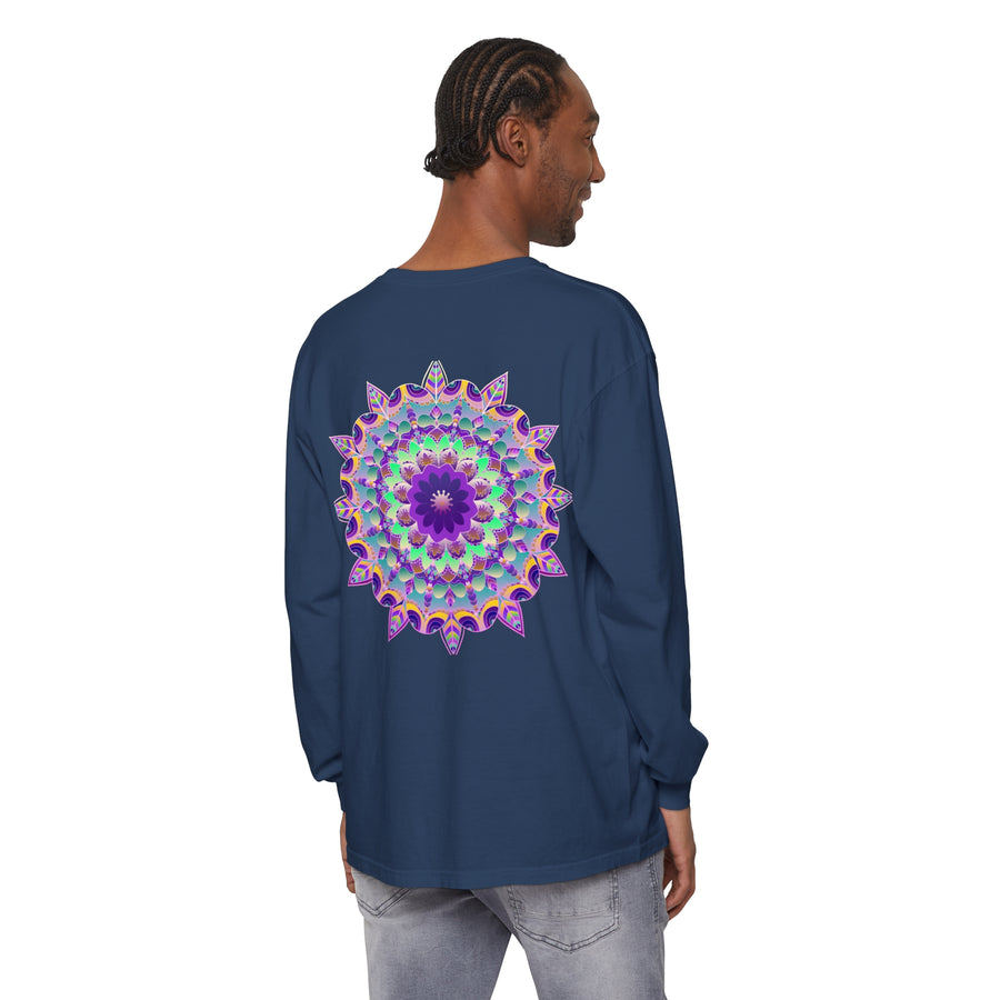 Colorful and intricate mandala design long sleeve t-shirt for a psychedelic style