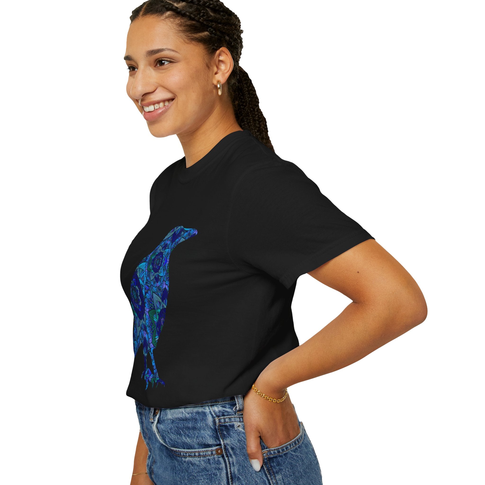 Maglietta con stampa corvo mandala blu — Maglietta grafica con corvo Inner Protection