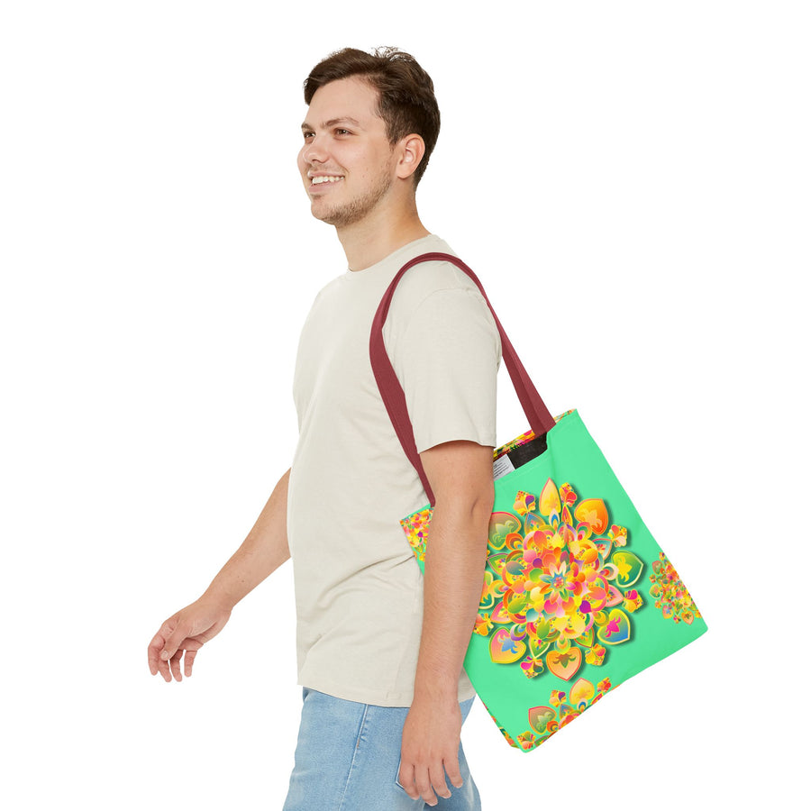 Floral Mandala Tote Bag — Bright Tropical Green All-Over Print