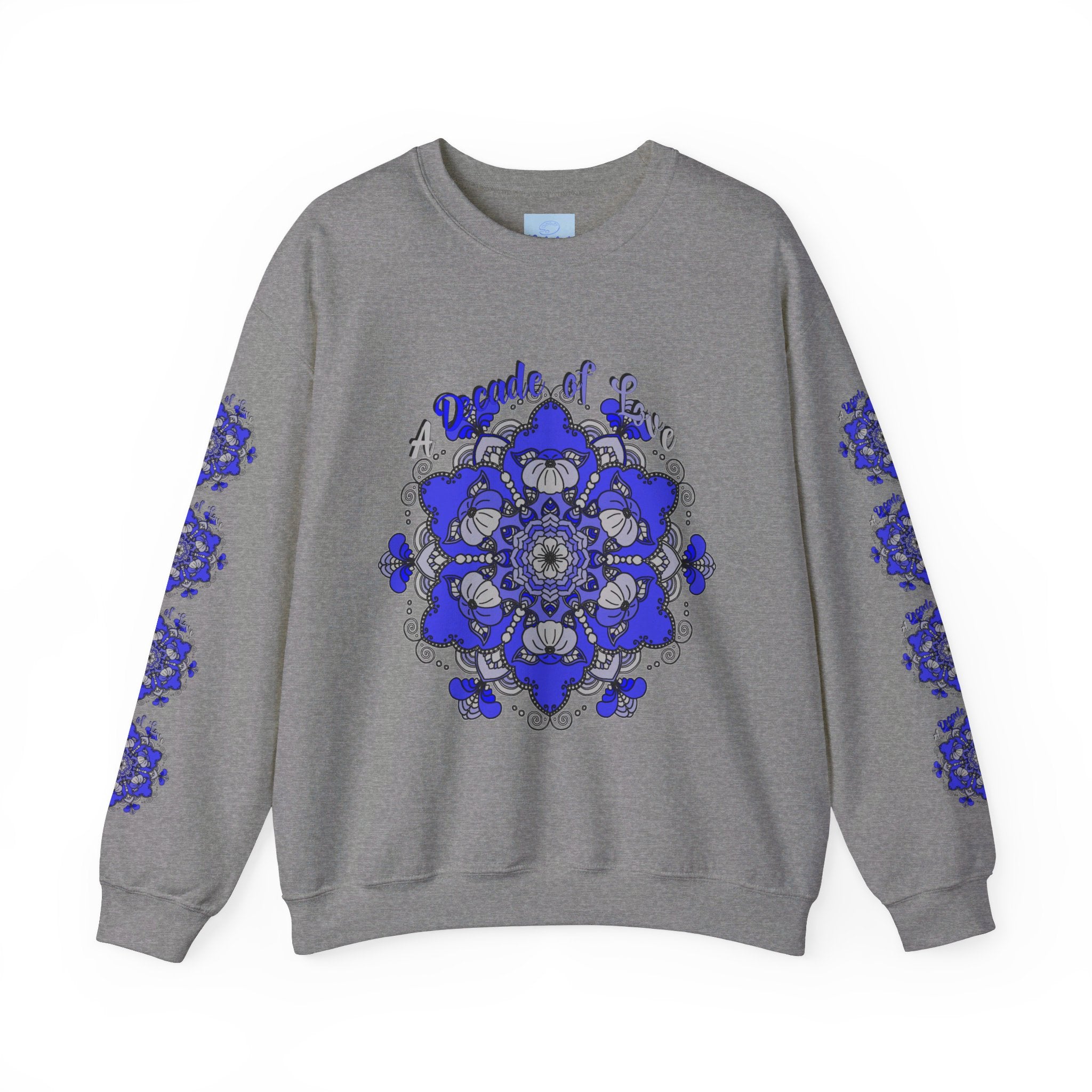 Side view of the 10th Anniversary Mandala Design Unisex Sweatshirt with a comfortable fit and premium quality fabric