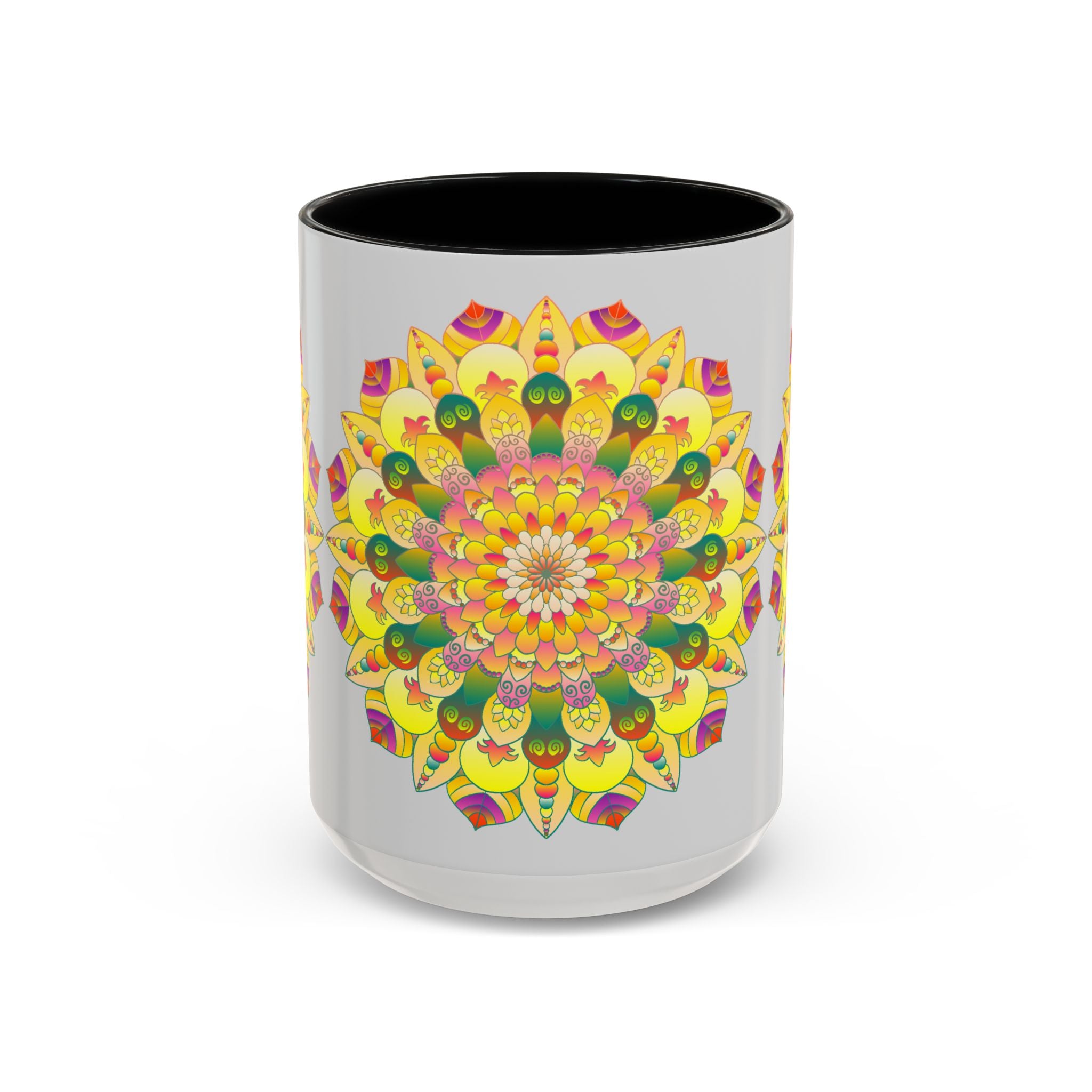 Handcrafted ceramic mug showcasing a stunning floral mandala