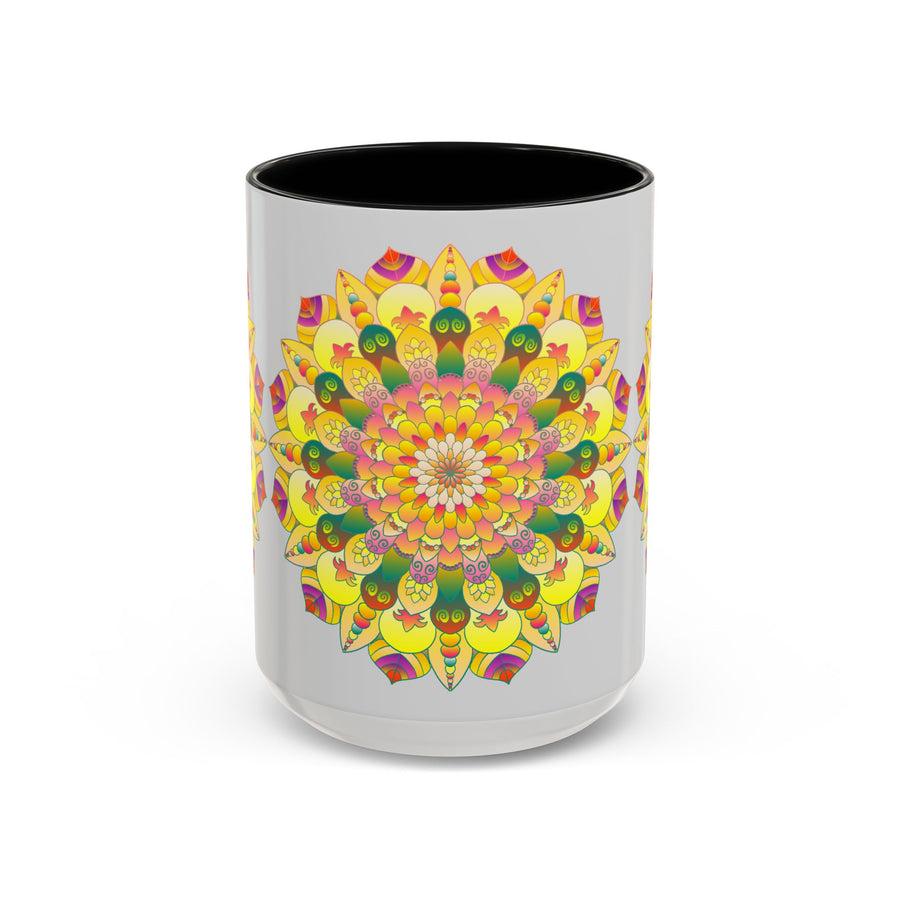 Handcrafted ceramic mug showcasing a stunning floral mandala