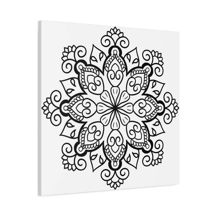 Handmade Mandala Art - Black & White Wall Art - Matte Canvas, Stretched, 125 - Intricately designed circular pattern in monochrome colors