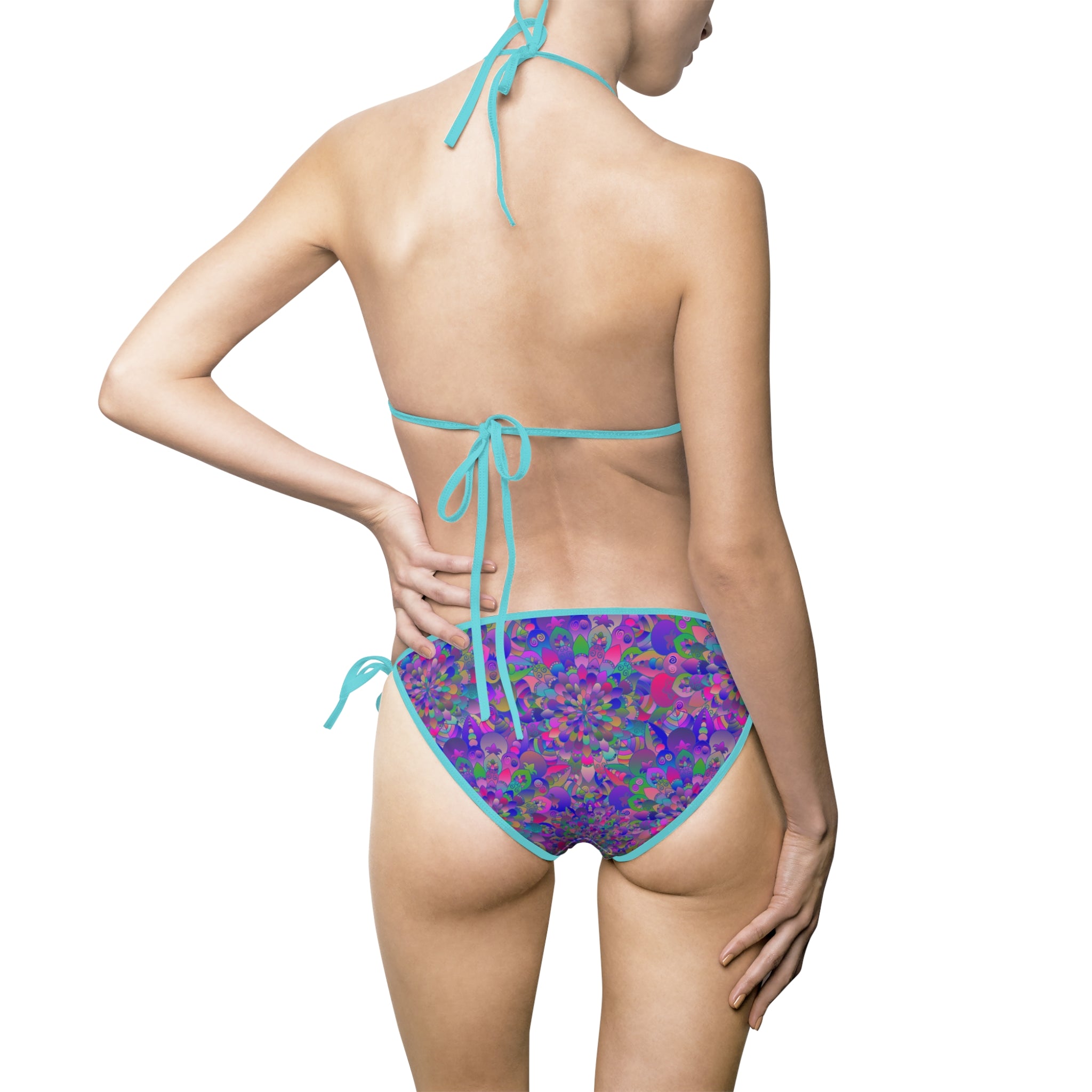 Mandala Print Bikini Set in Bright Purple and Green Tones